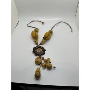 Flower Necklace Jewelry Tropical Flower Pendant with‎ Beads Vintage 22" Long